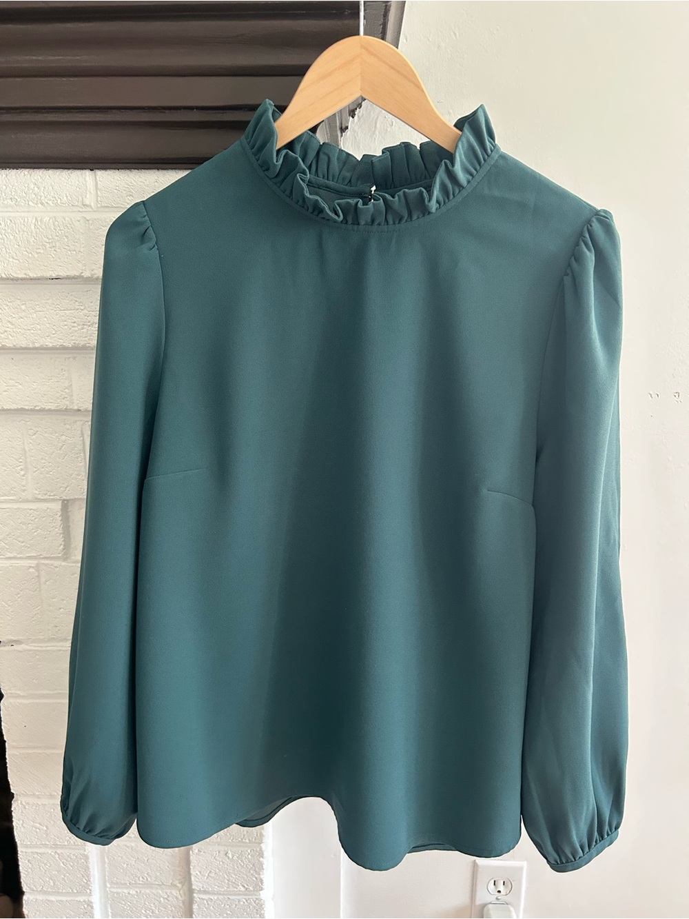 J Crew Women's Teal Ruffle-Neck Blouse